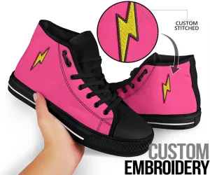 Embroidered Pink On Black Lightning Bolt Trendy High Tops