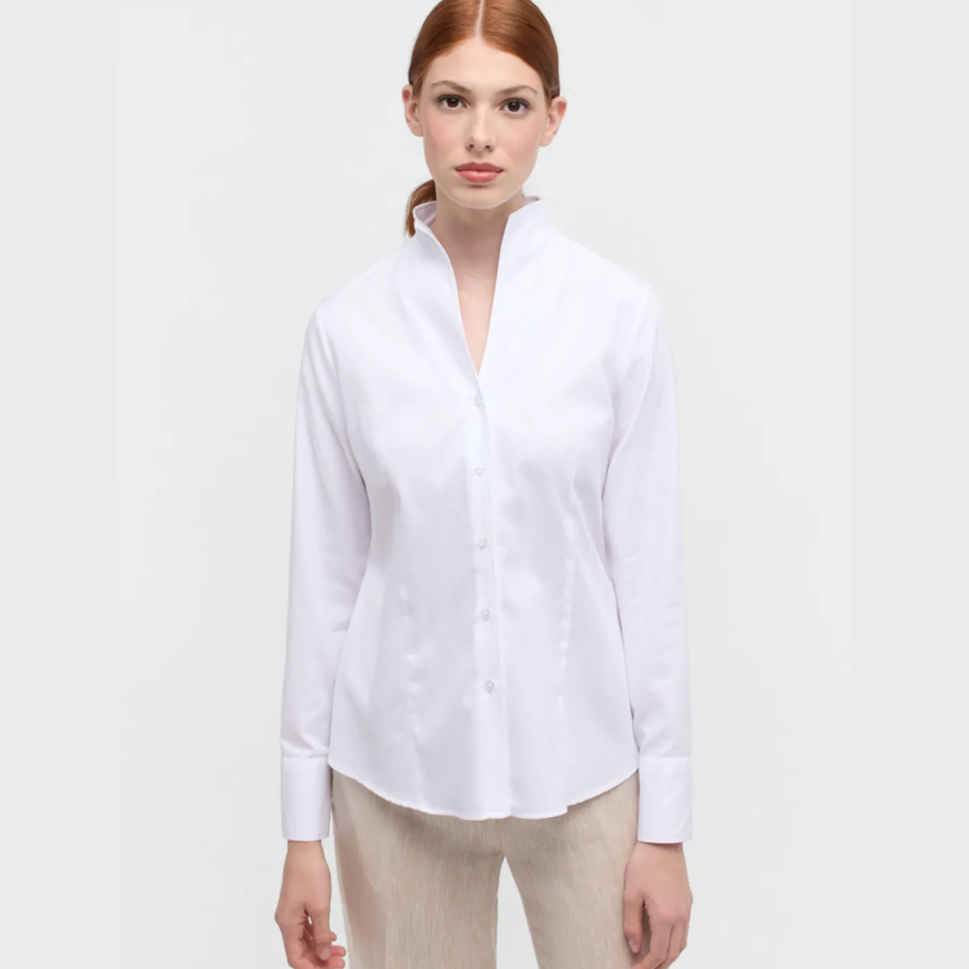 Eterna High Neck Print Shirt | White