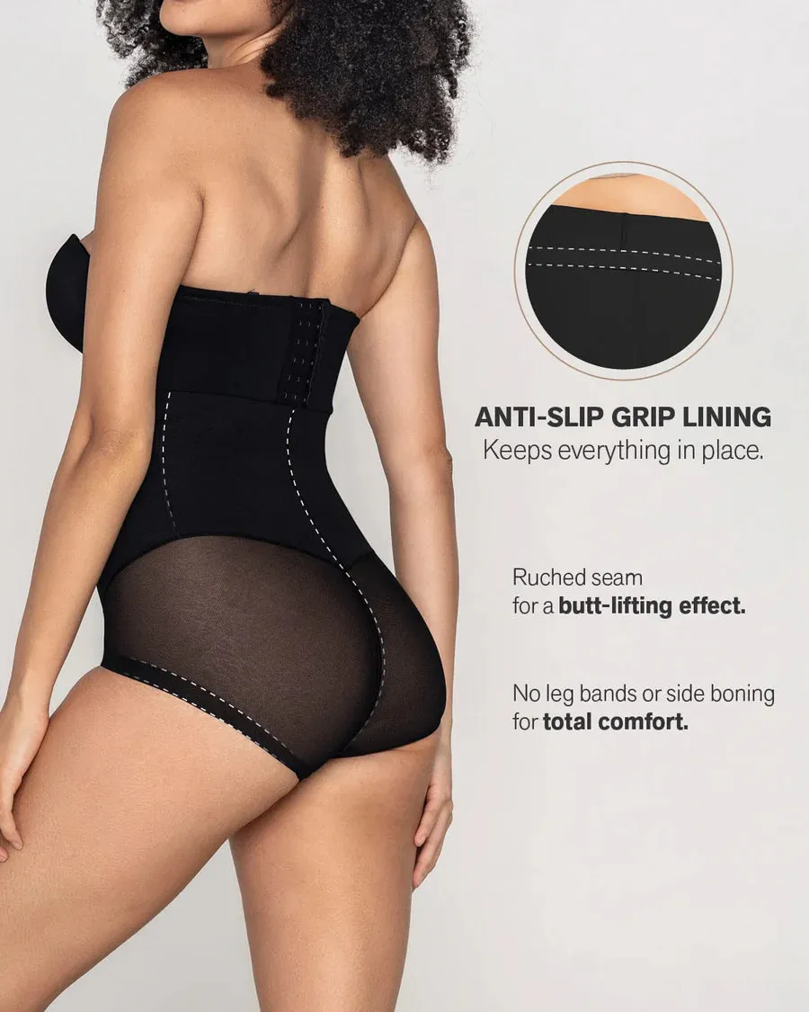 Extra High-Waisted Sheer Bottom Sculpting Shaper Panty In Black - Leonisa