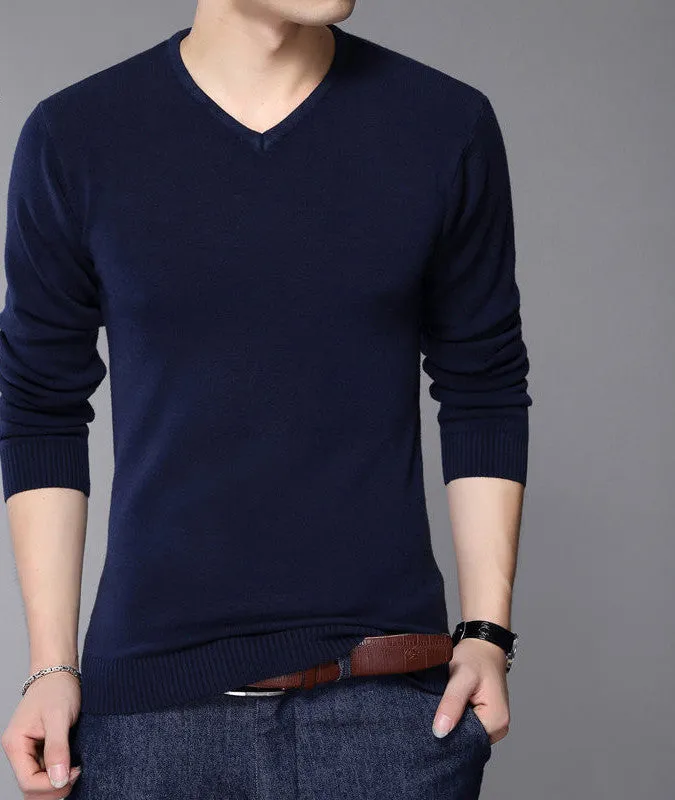 Fashion Slim Fit Sweater Men Classic Pure Black Pullover Men Solid Color V-Neck Pull Homme Cashmere Wool Sweaters Shirt 6638