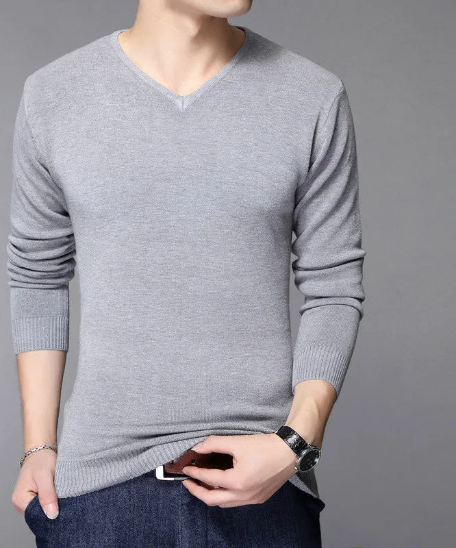 Fashion Slim Fit Sweater Men Classic Pure Black Pullover Men Solid Color V-Neck Pull Homme Cashmere Wool Sweaters Shirt 6638