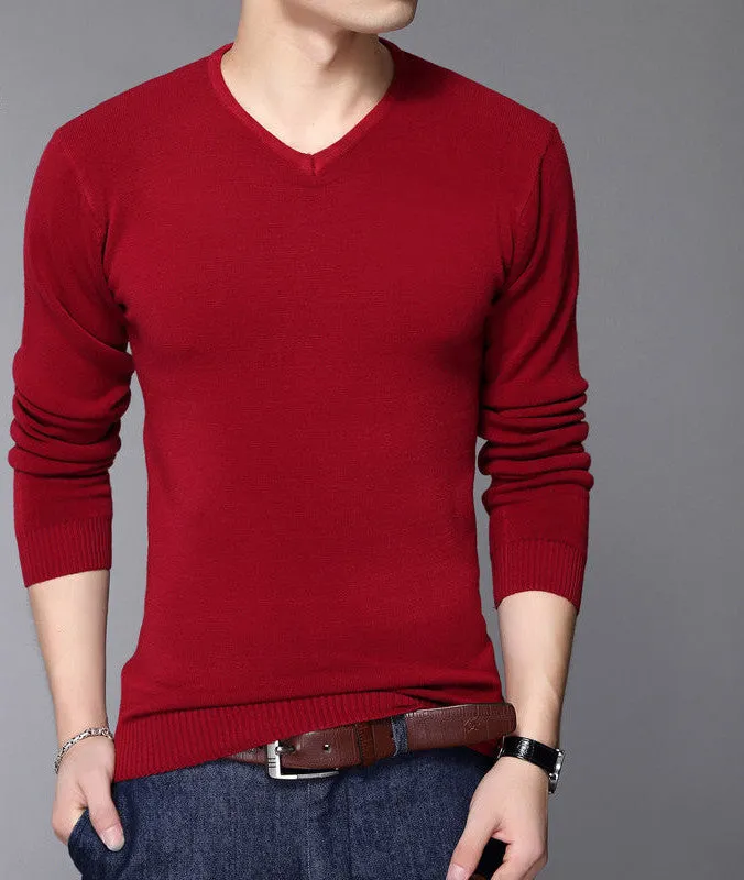 Fashion Slim Fit Sweater Men Classic Pure Black Pullover Men Solid Color V-Neck Pull Homme Cashmere Wool Sweaters Shirt 6638