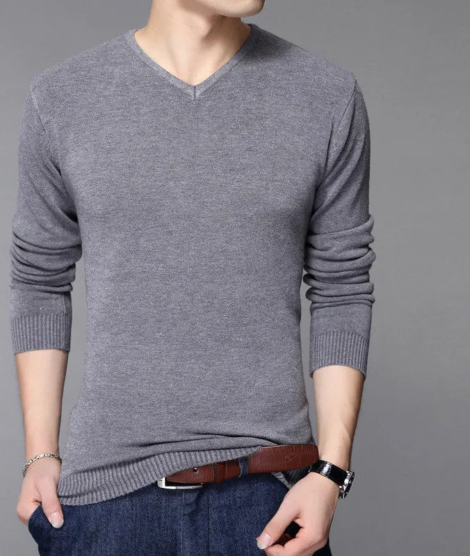Fashion Slim Fit Sweater Men Classic Pure Black Pullover Men Solid Color V-Neck Pull Homme Cashmere Wool Sweaters Shirt 6638