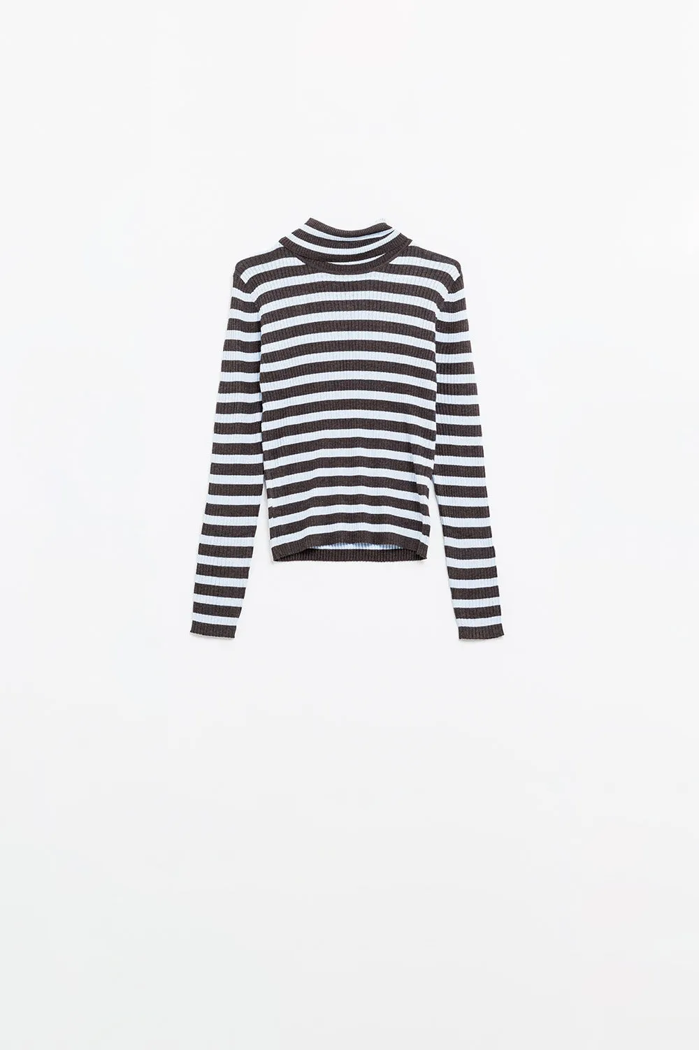 Fine knit wool sweater with blue and brown stripes