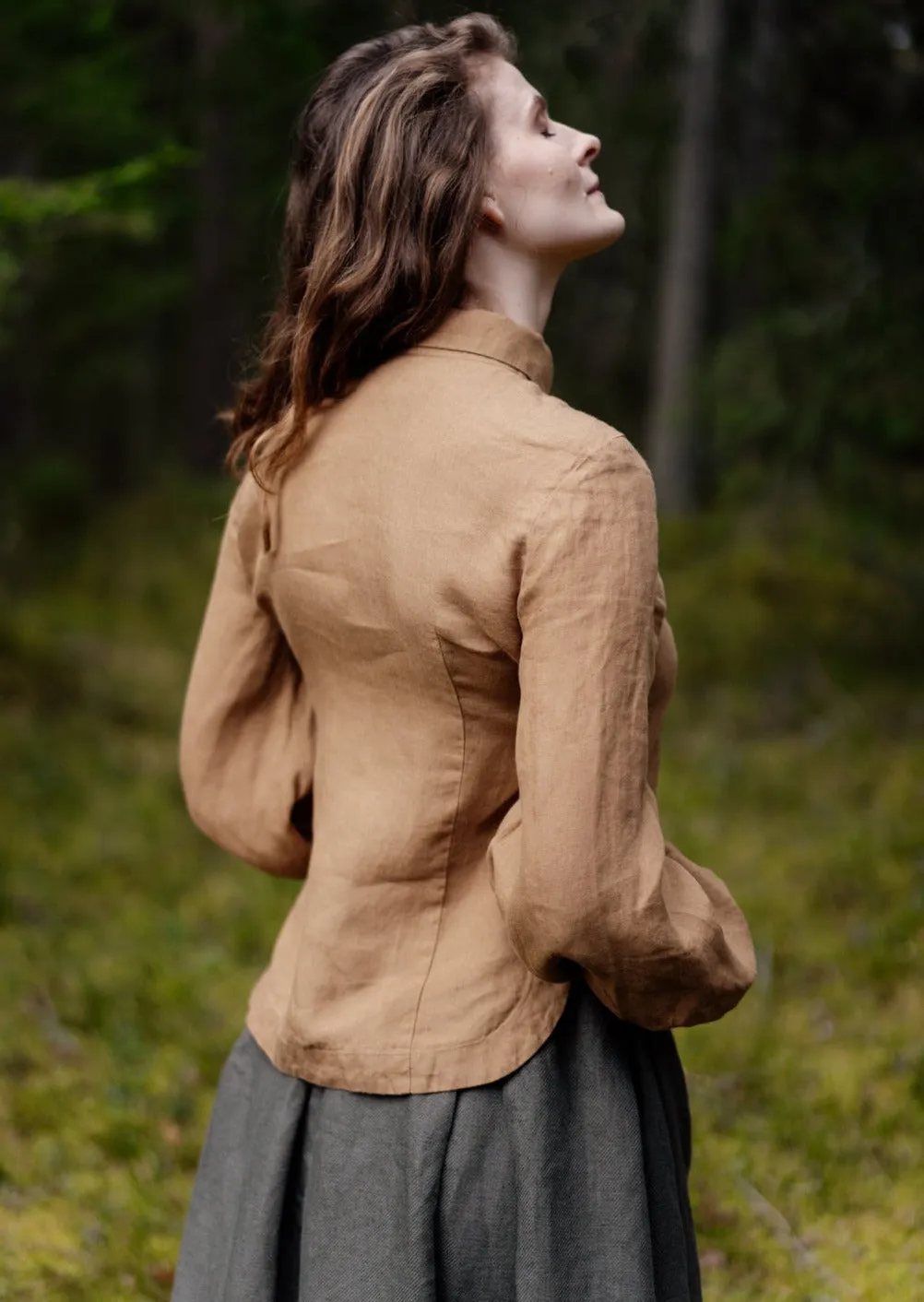 Fitted Sophie Shirt, Long Sleeve, Hemp, Camel Brown