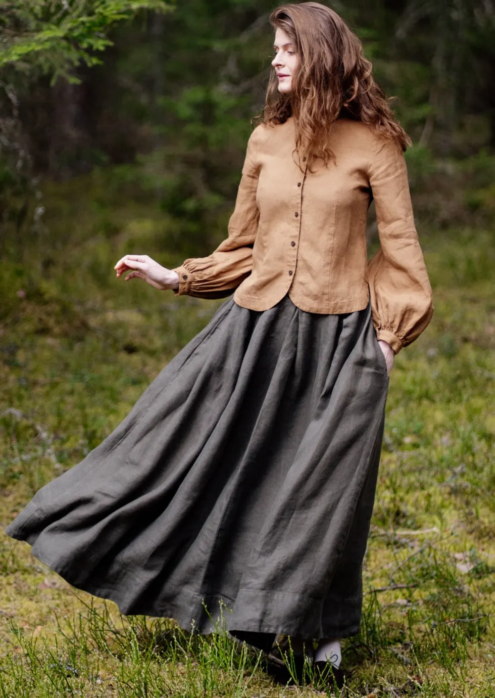Fitted Sophie Shirt, Long Sleeve, Hemp, Camel Brown