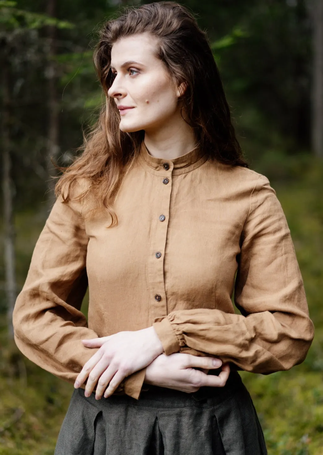 Fitted Sophie Shirt, Long Sleeve, Hemp, Camel Brown