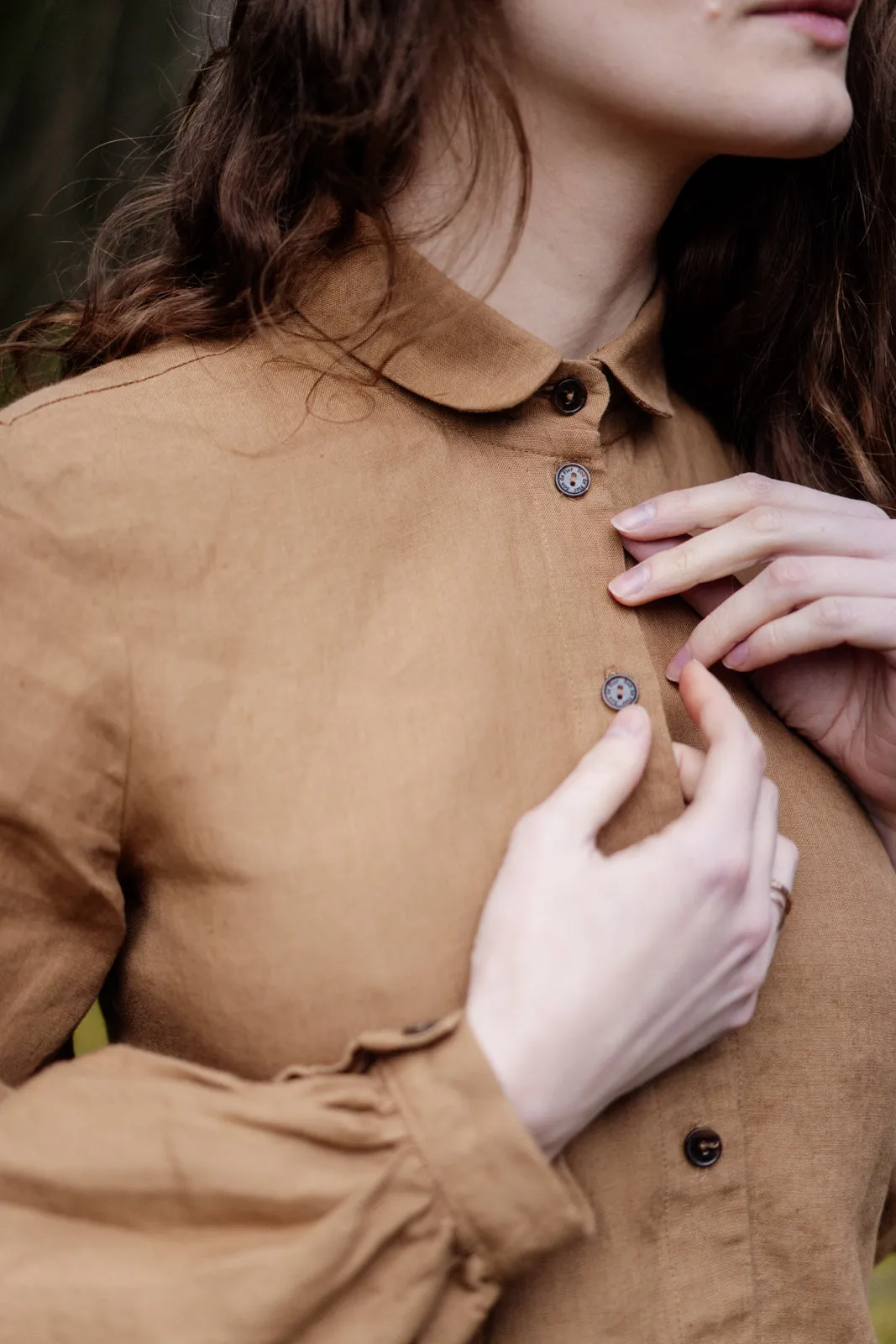Fitted Sophie Shirt, Long Sleeve, Hemp, Camel Brown