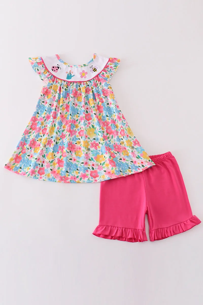 Floral Bee Embroidery Girl Set