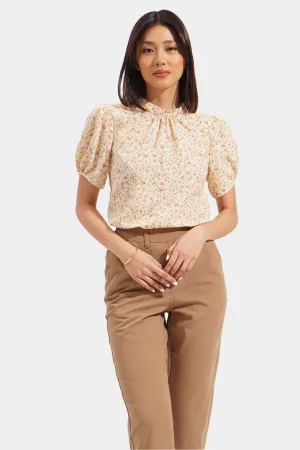 Floral High Neck Ruched Top