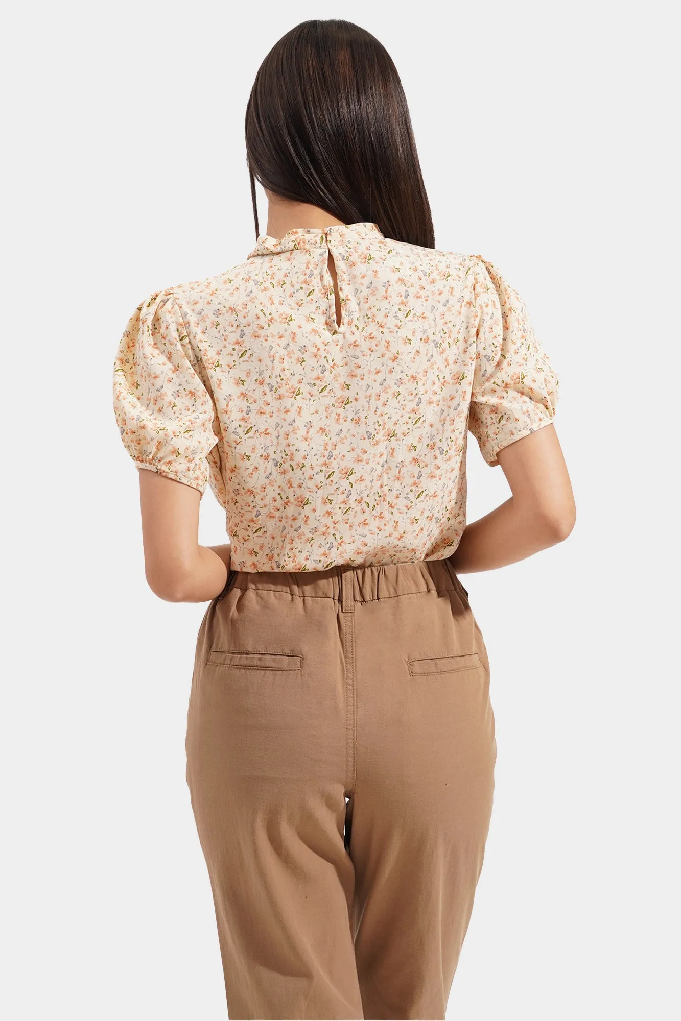 Floral High Neck Ruched Top