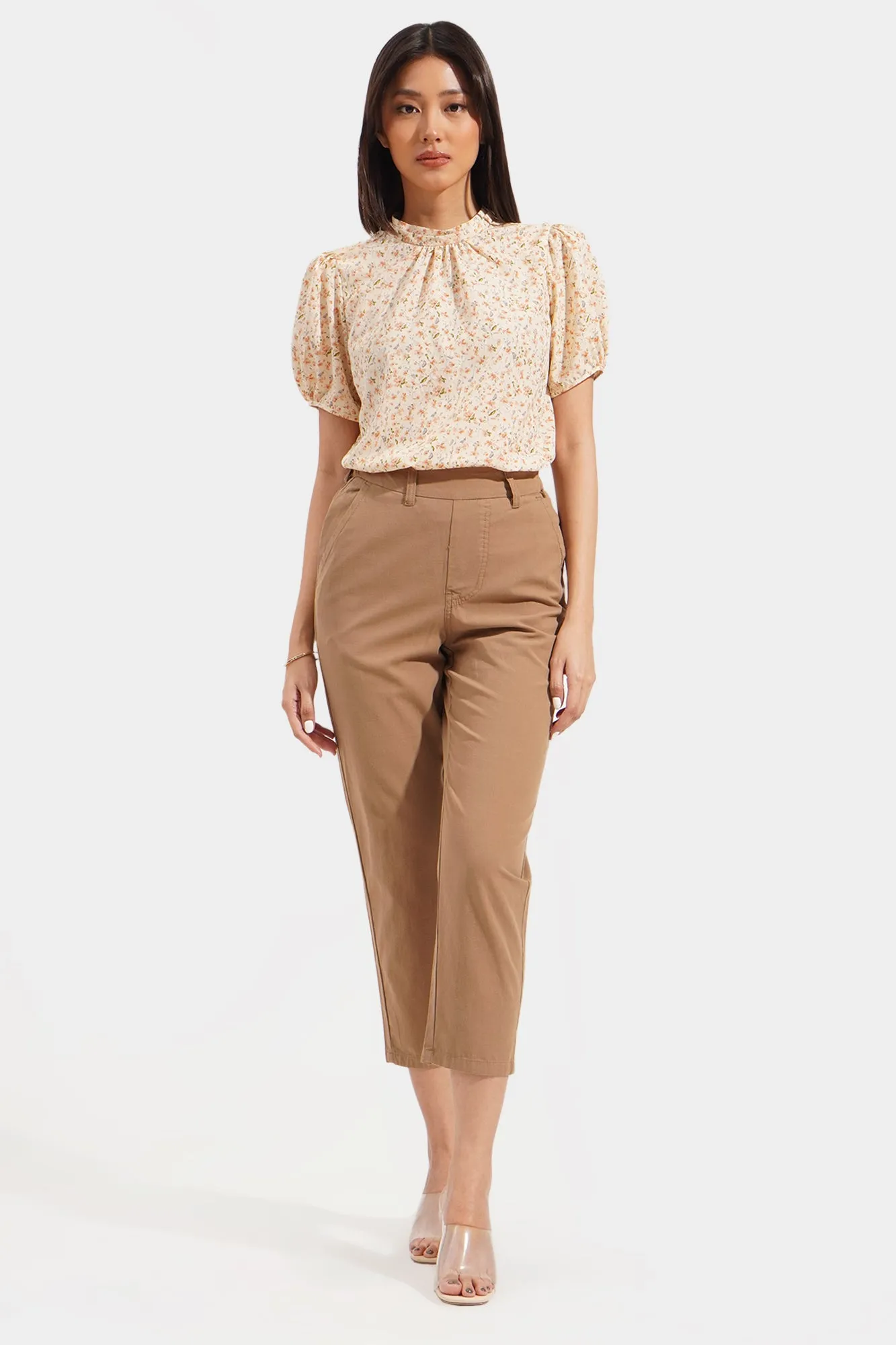 Floral High Neck Ruched Top