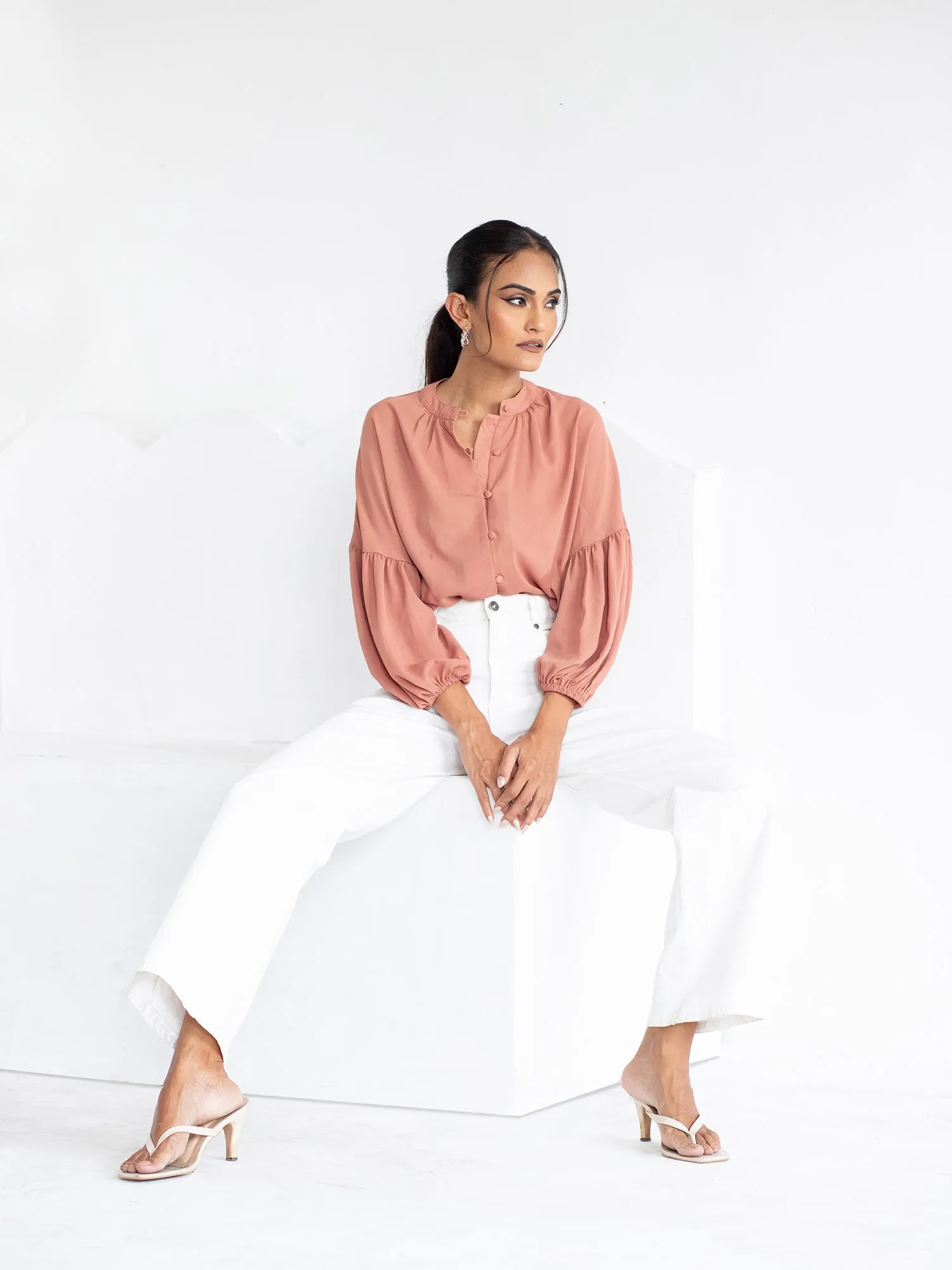 Front Buttoned Detail Long Sleeve Top