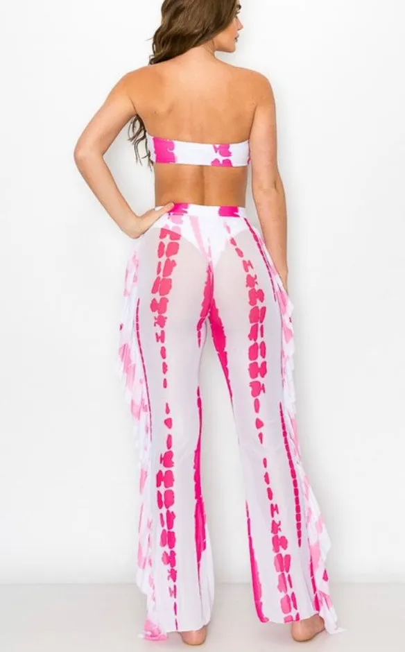 Fushia Tube Top High-Rise Bikini and Pants Set