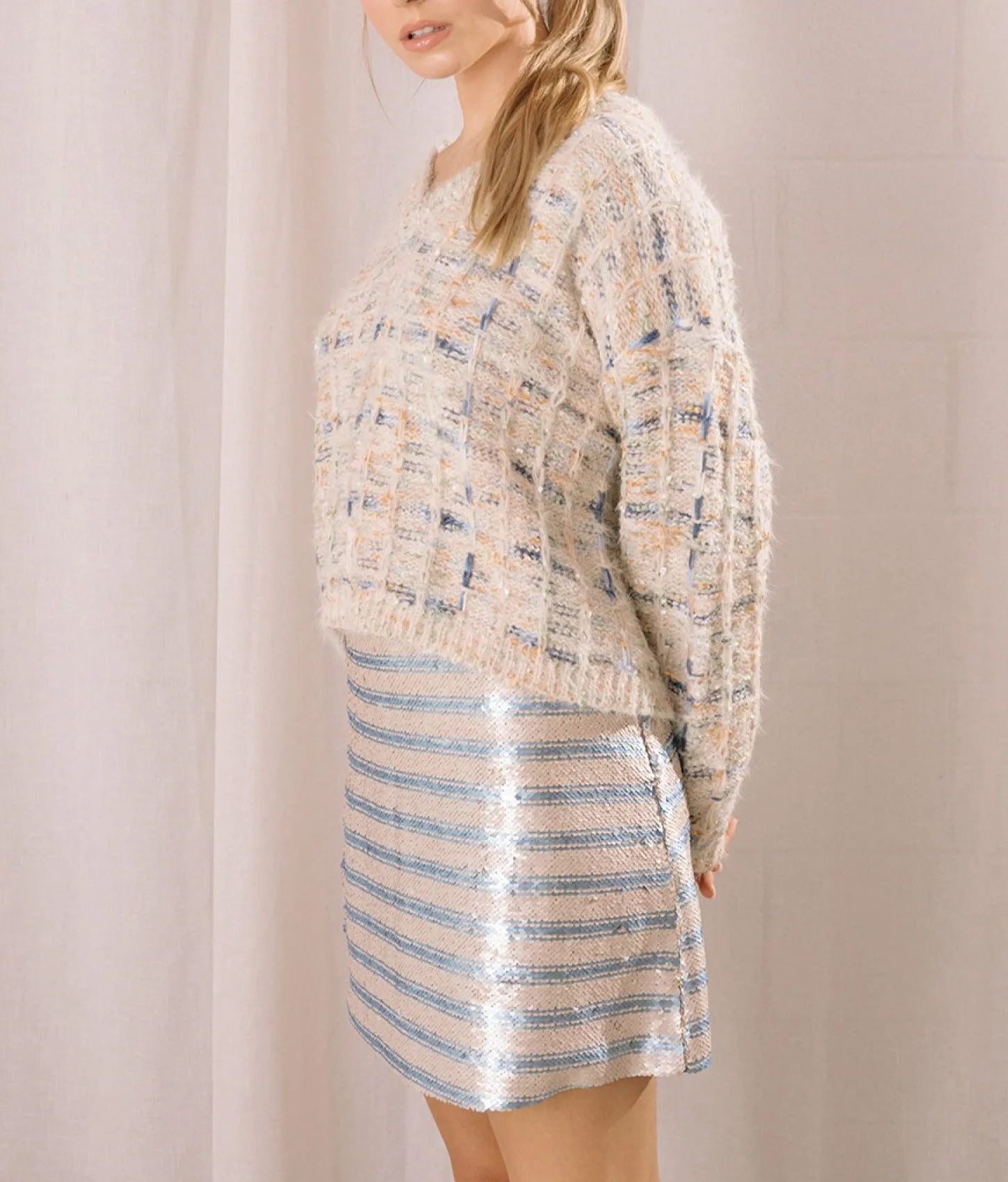 Fuzzy Basket Weave Lurex Sweater