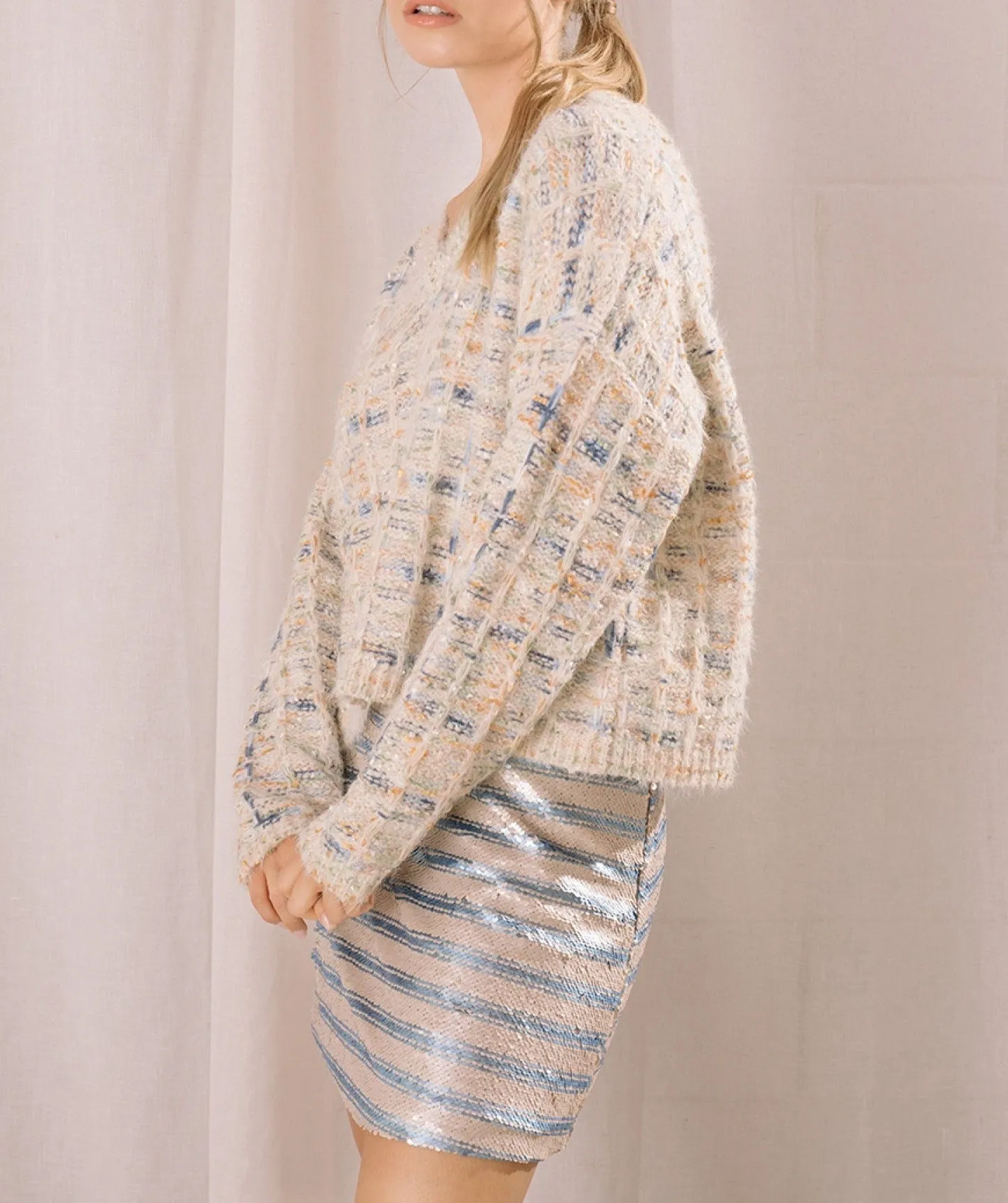 Fuzzy Basket Weave Lurex Sweater