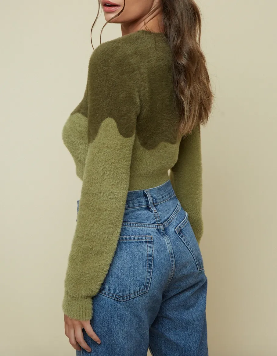 Fuzzy Color Block Sweater