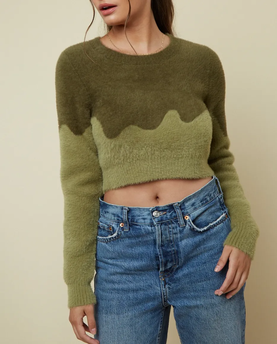 Fuzzy Color Block Sweater