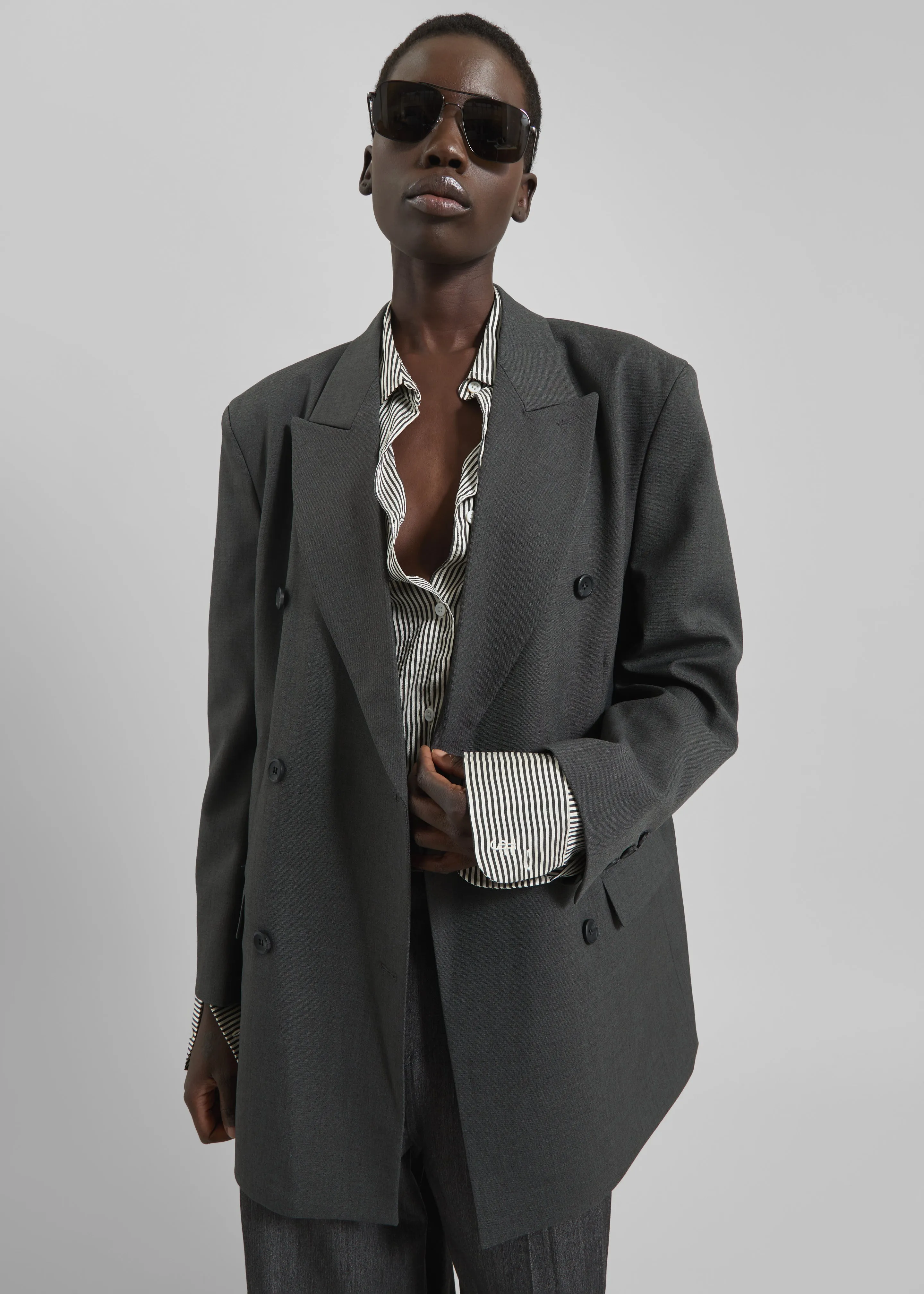 Gavle Double-Breasted Blazer - Dark Grey