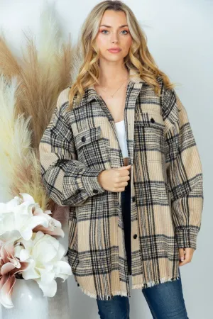 Gem Plus  Long Sleeve Plaid Woven Jacket