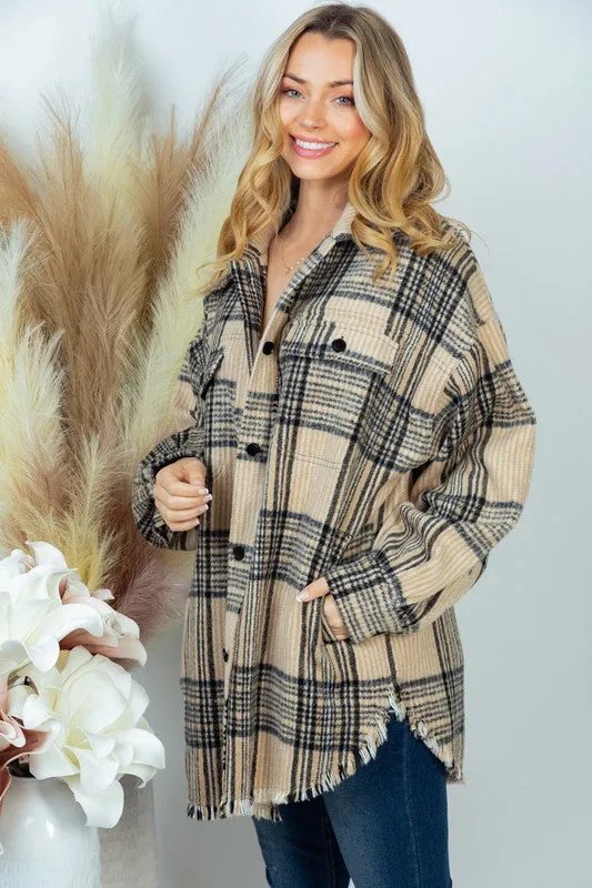 Gem Plus  Long Sleeve Plaid Woven Jacket