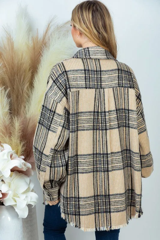 Gem Plus  Long Sleeve Plaid Woven Jacket