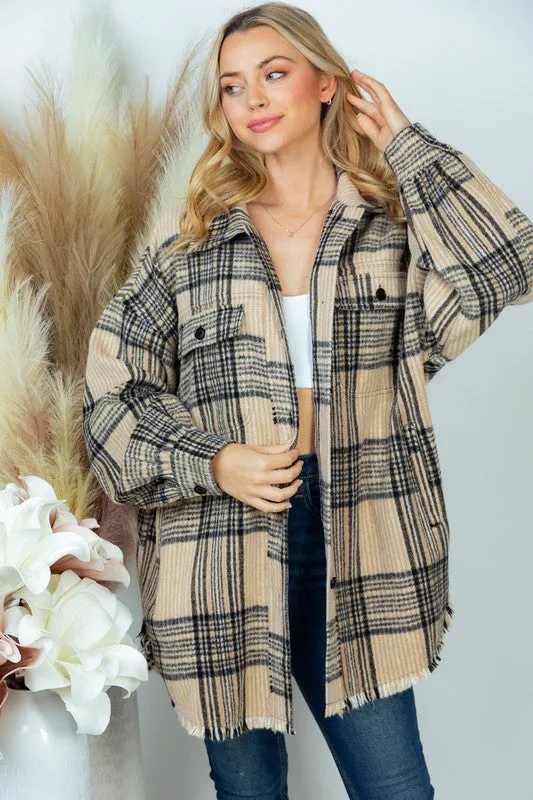 Gem Plus  Long Sleeve Plaid Woven Jacket