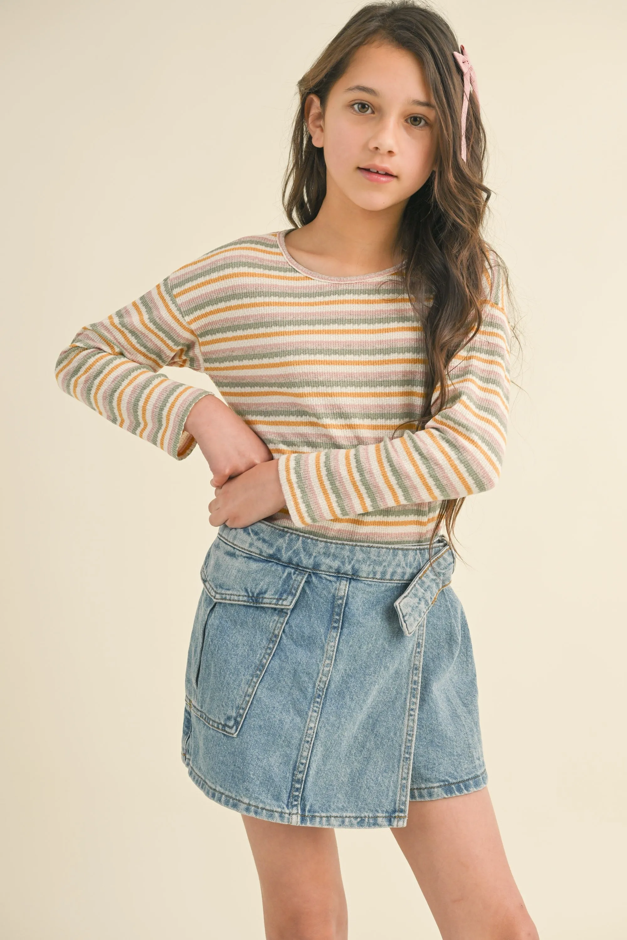 Girls Long Sleeve Crew Neck Knit Top