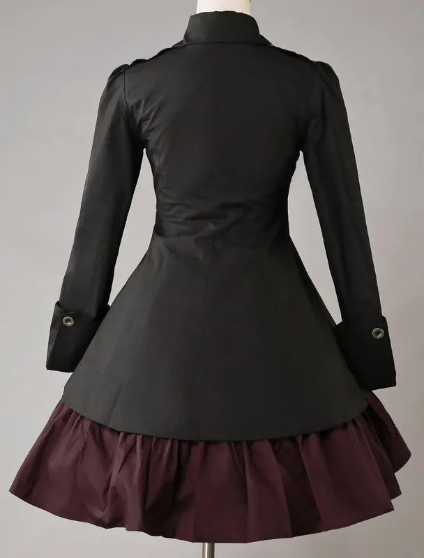 Gothic Lolita Dress OP Black Cotton Double Breasted Button Long Sleeve Bow Ruffled Lolita One Piece Dress