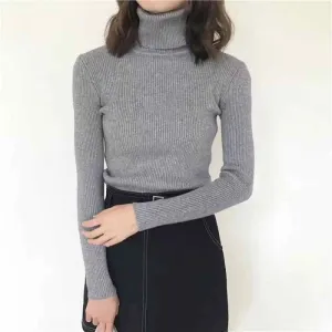 Grey High Turtle Neck Top