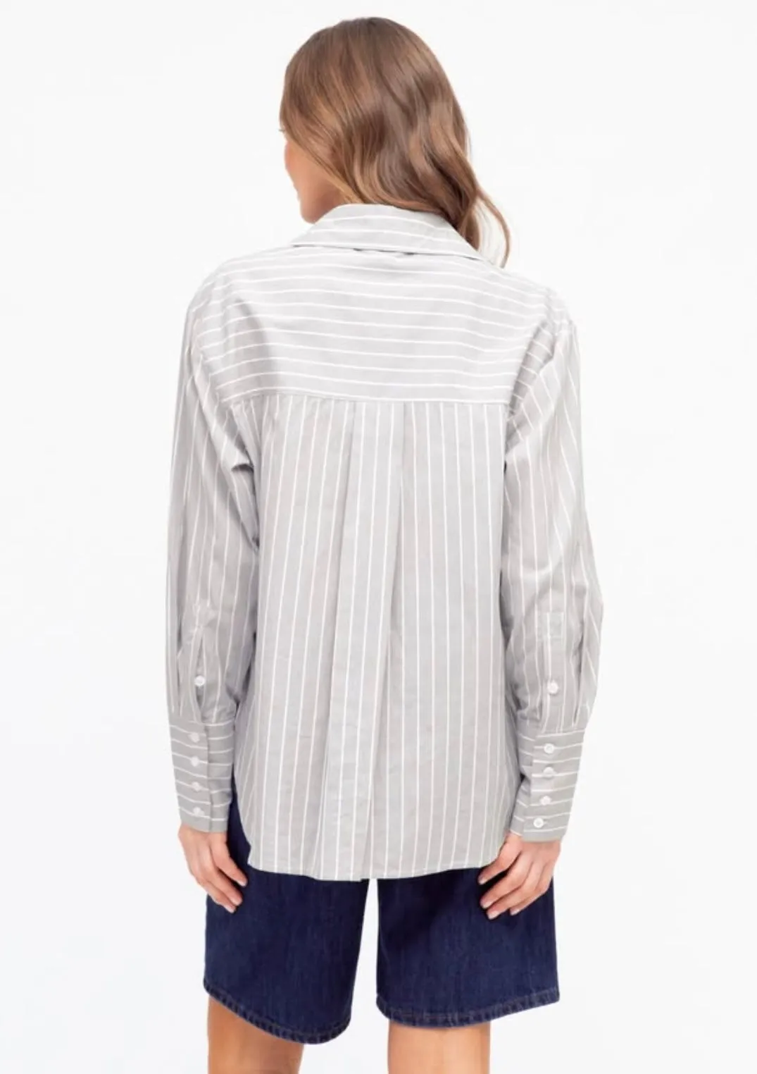 Grey/White Stripe Cotton Shirt