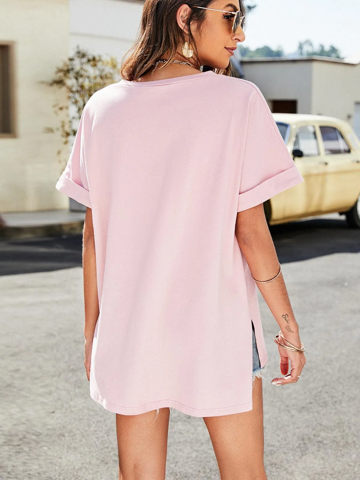 Hazel Blues® | High-Low Side Slit V-Neck Tee