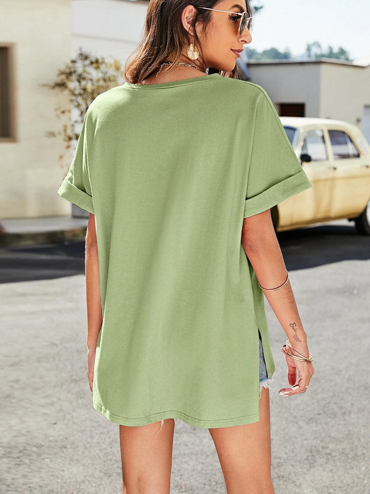 Hazel Blues® | High-Low Side Slit V-Neck Tee