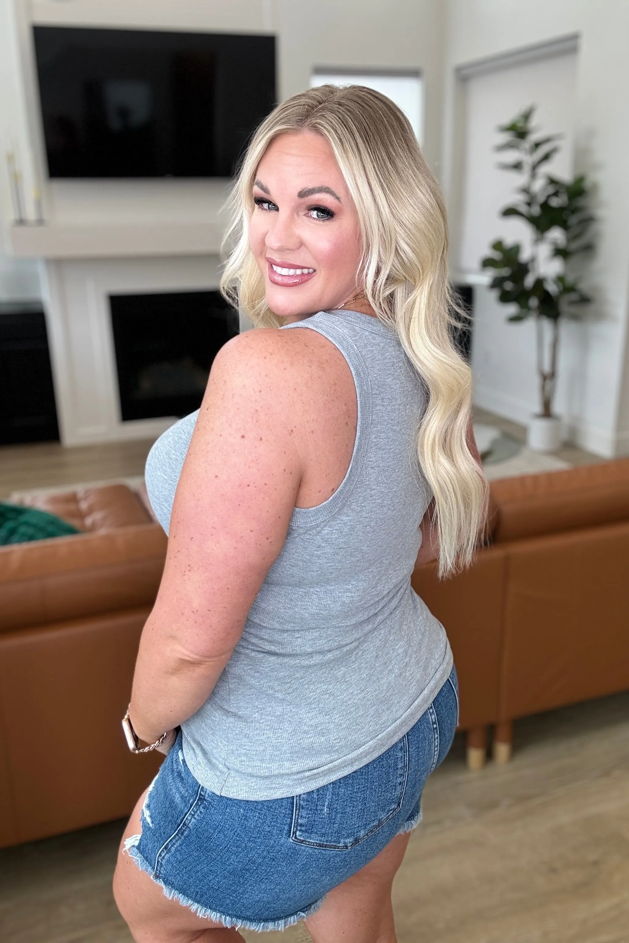 Hazel Blues® |  High On Life High Neck Ribbed Tank in Grey