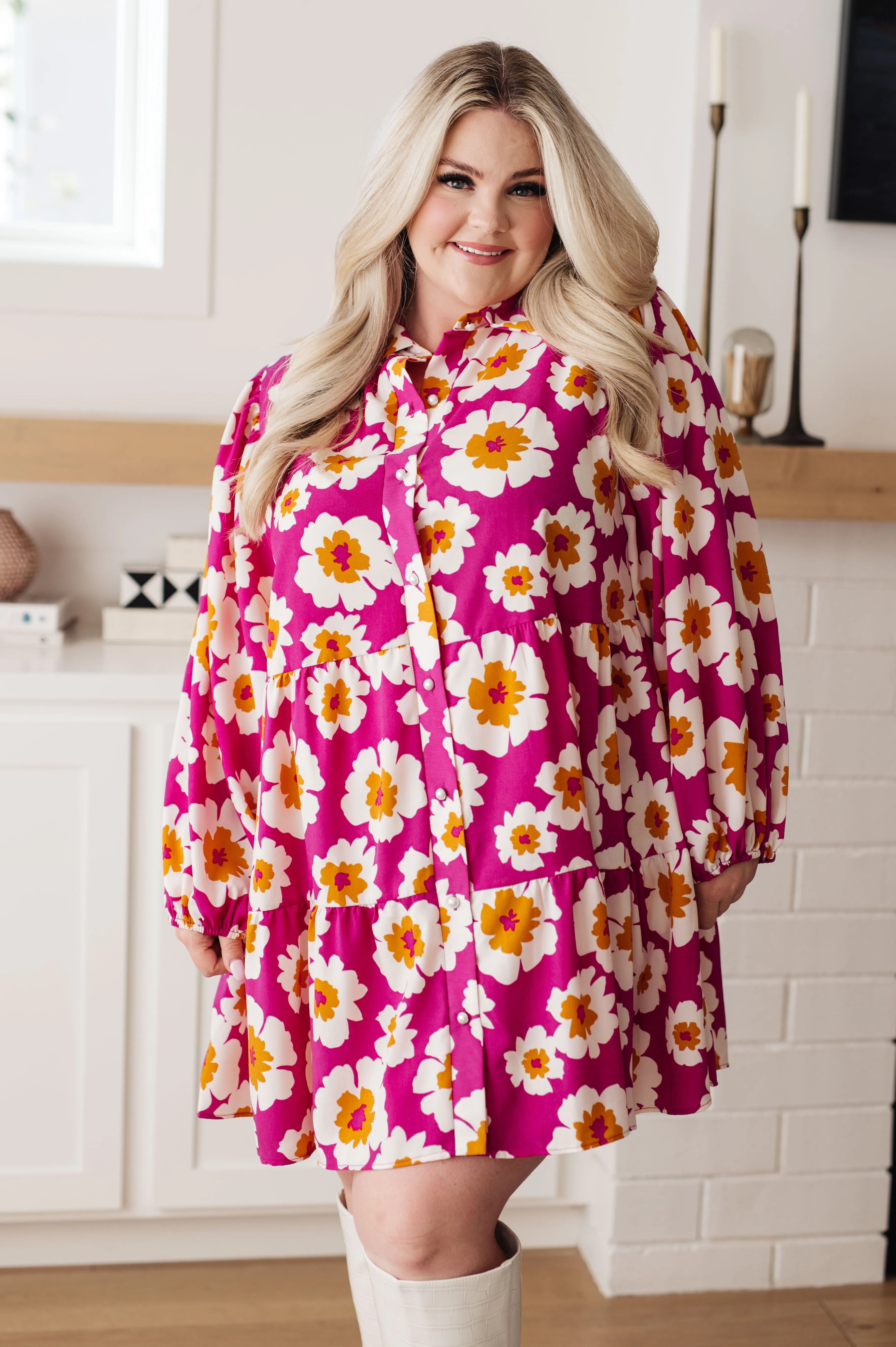 Hazel Blues® |  Magnificently Mod Floral Shirt Dress