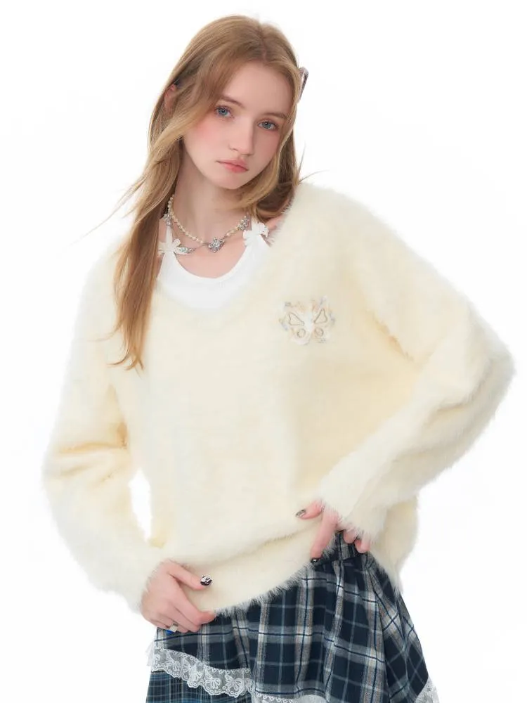 High-end fluffy loose V-neck sweater【s0000011080】