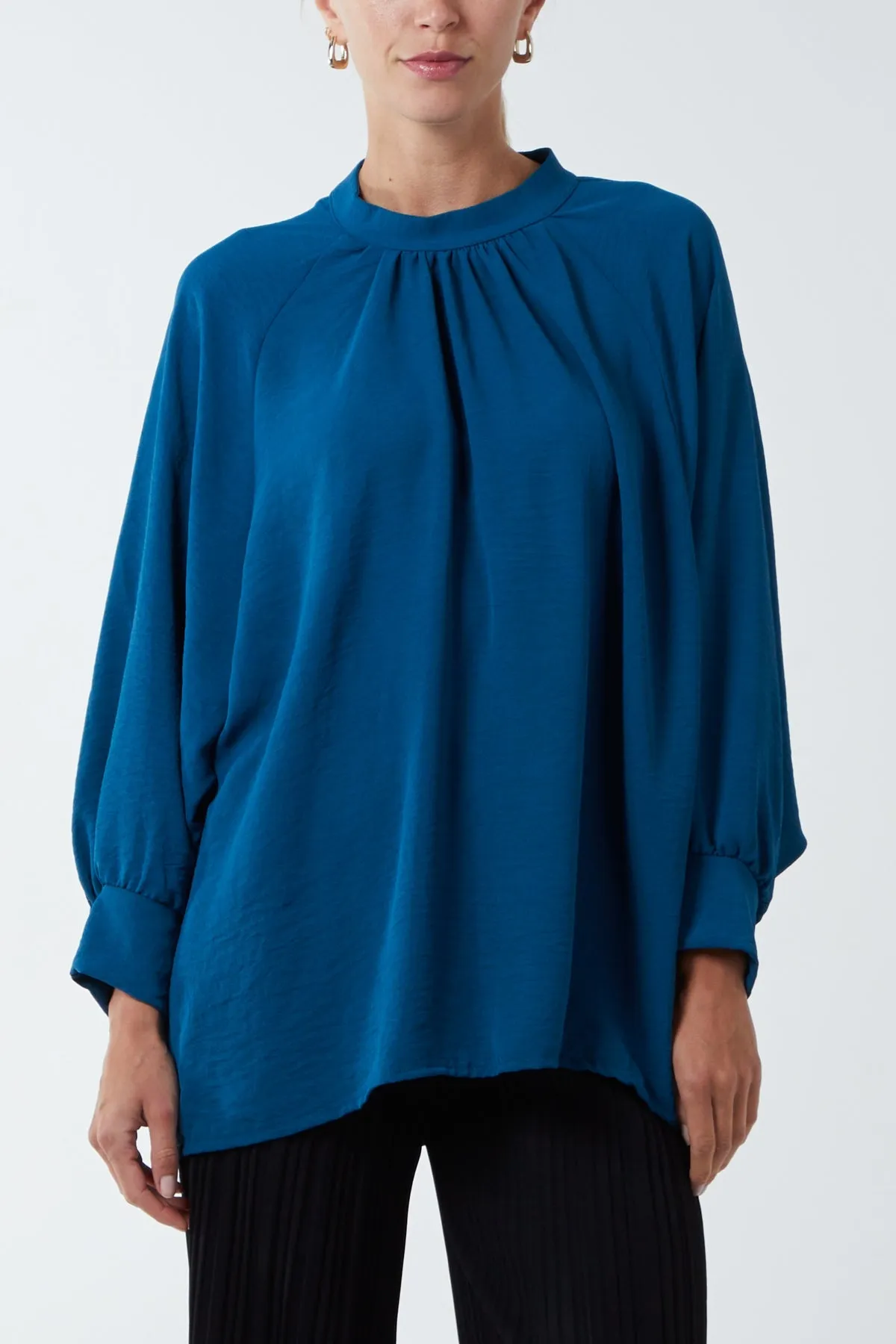 High Neck Batwing Sleeve Blouse
