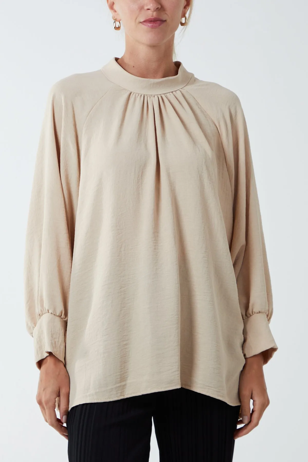 High Neck Batwing Sleeve Blouse