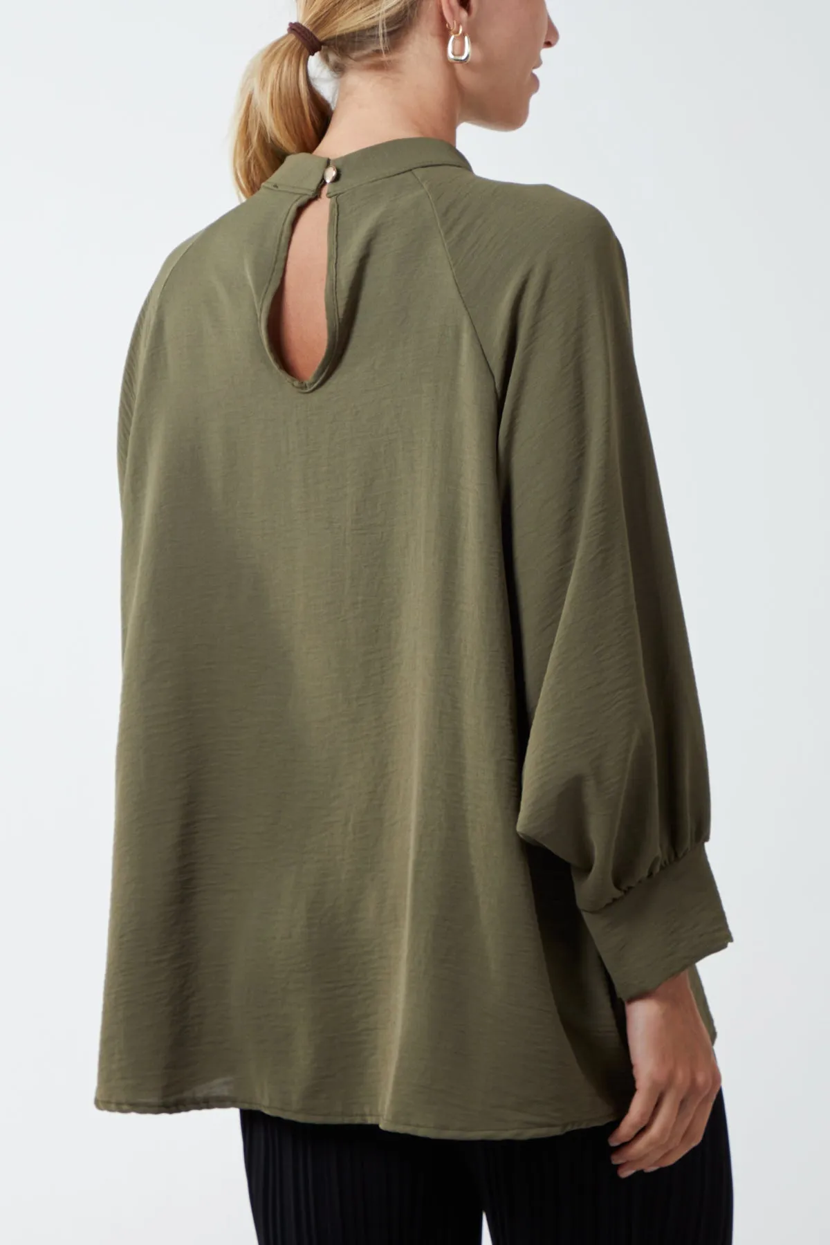 High Neck Batwing Sleeve Blouse