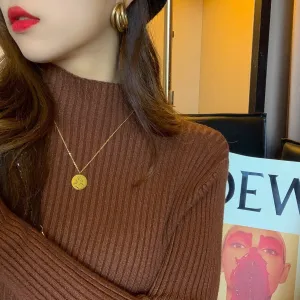 High Neck Brown Knit Top