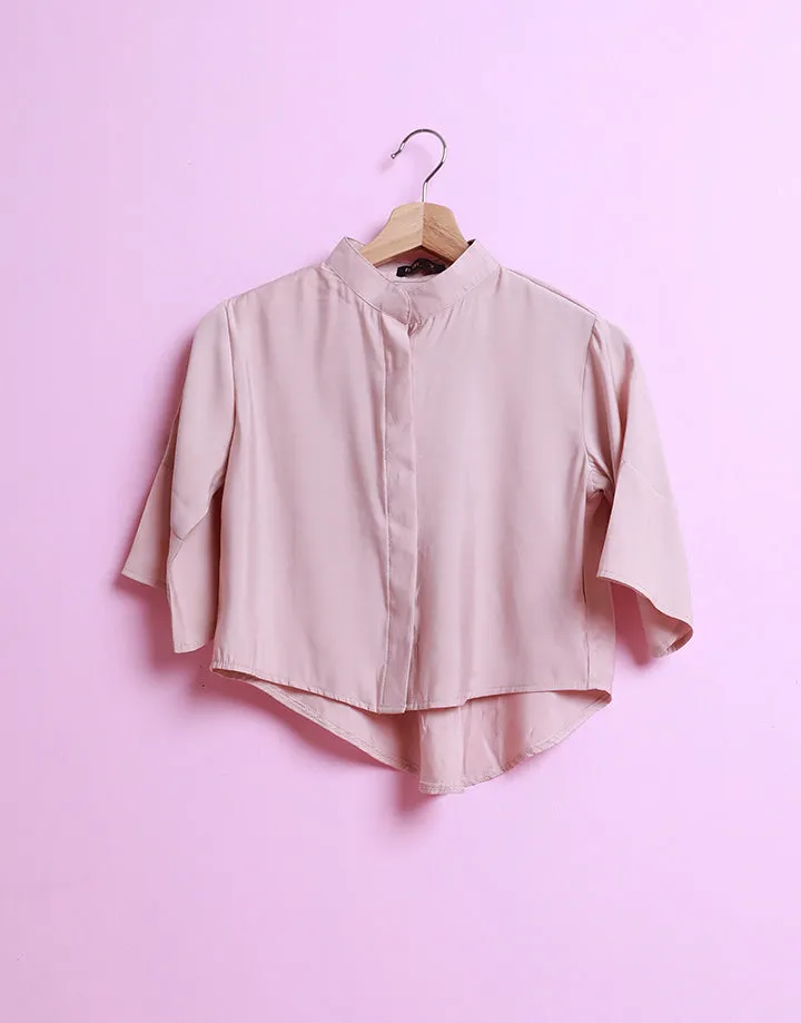 High Neck Crop Shirt with High Low