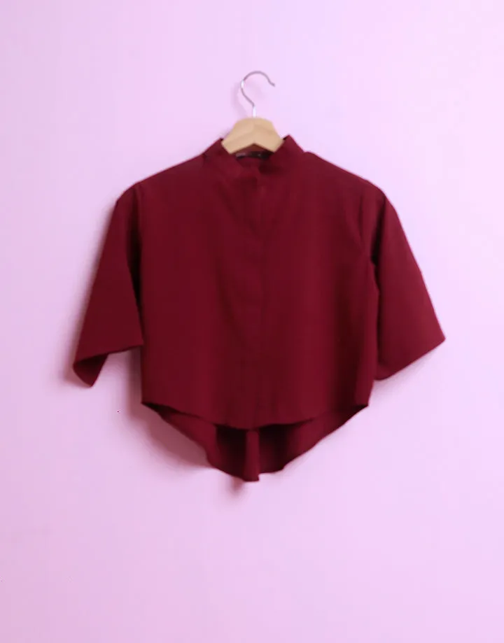 High Neck Crop Shirt with High Low