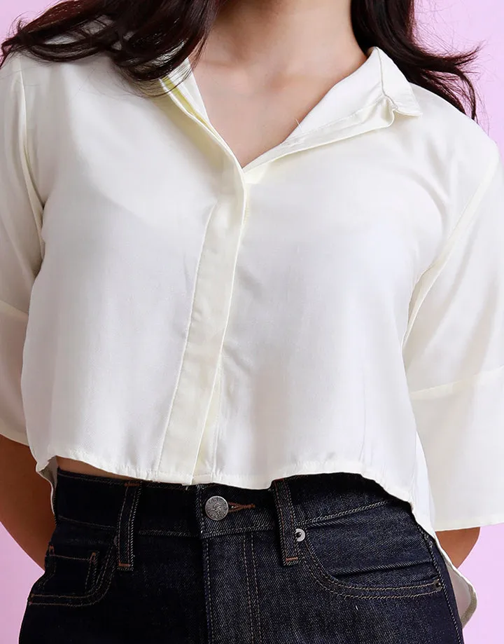 High Neck Crop Shirt with High Low