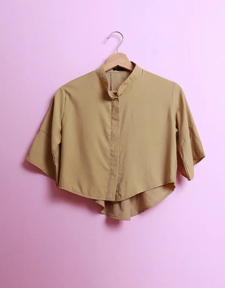 High Neck Crop Shirt with High Low