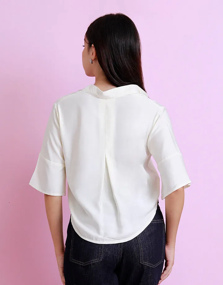 High Neck Crop Shirt with High Low