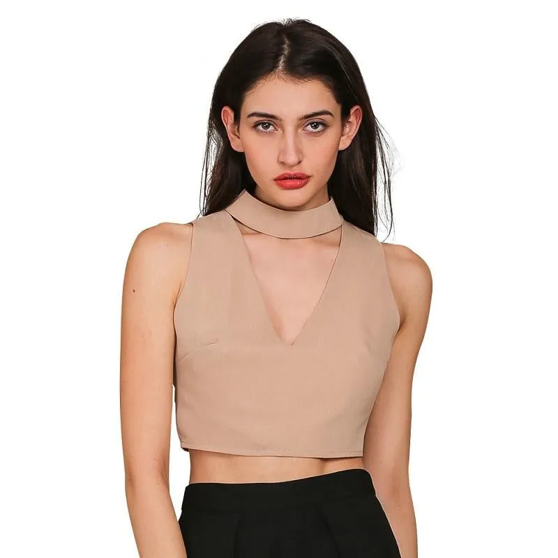 High neck halter 90's cropped camisole tank top sexy v neck sleeveless crop top Beach short women tops