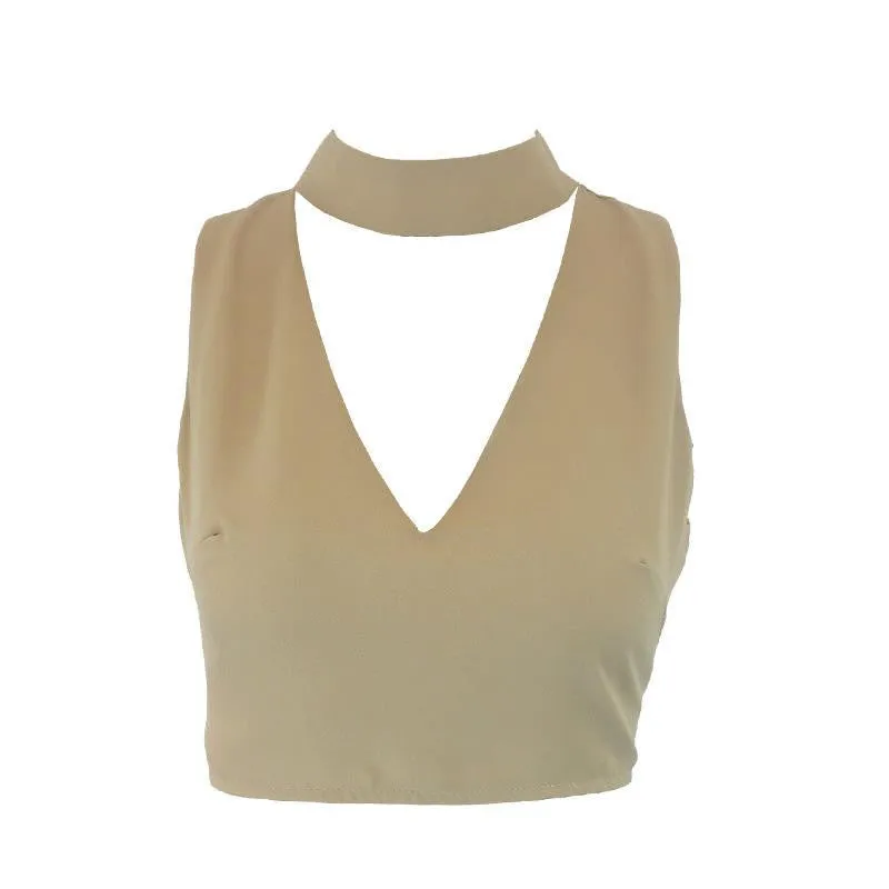 High neck halter 90's cropped camisole tank top sexy v neck sleeveless crop top Beach short women tops