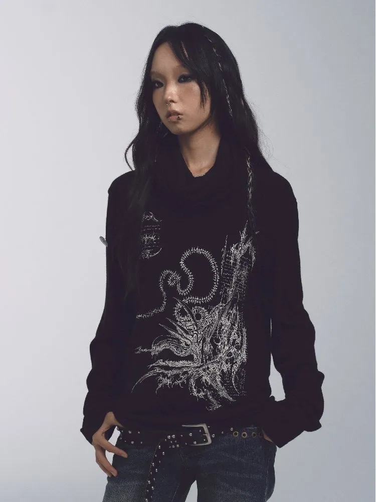 High Neck Loose Printed Sweater【s0000011228】