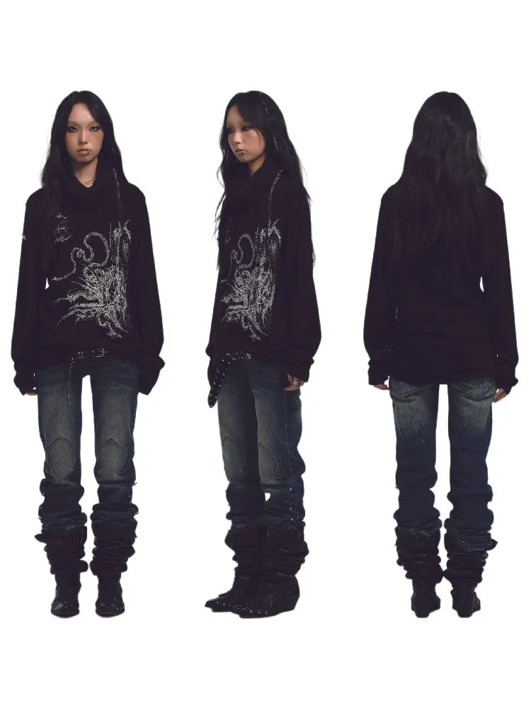 High Neck Loose Printed Sweater【s0000011228】