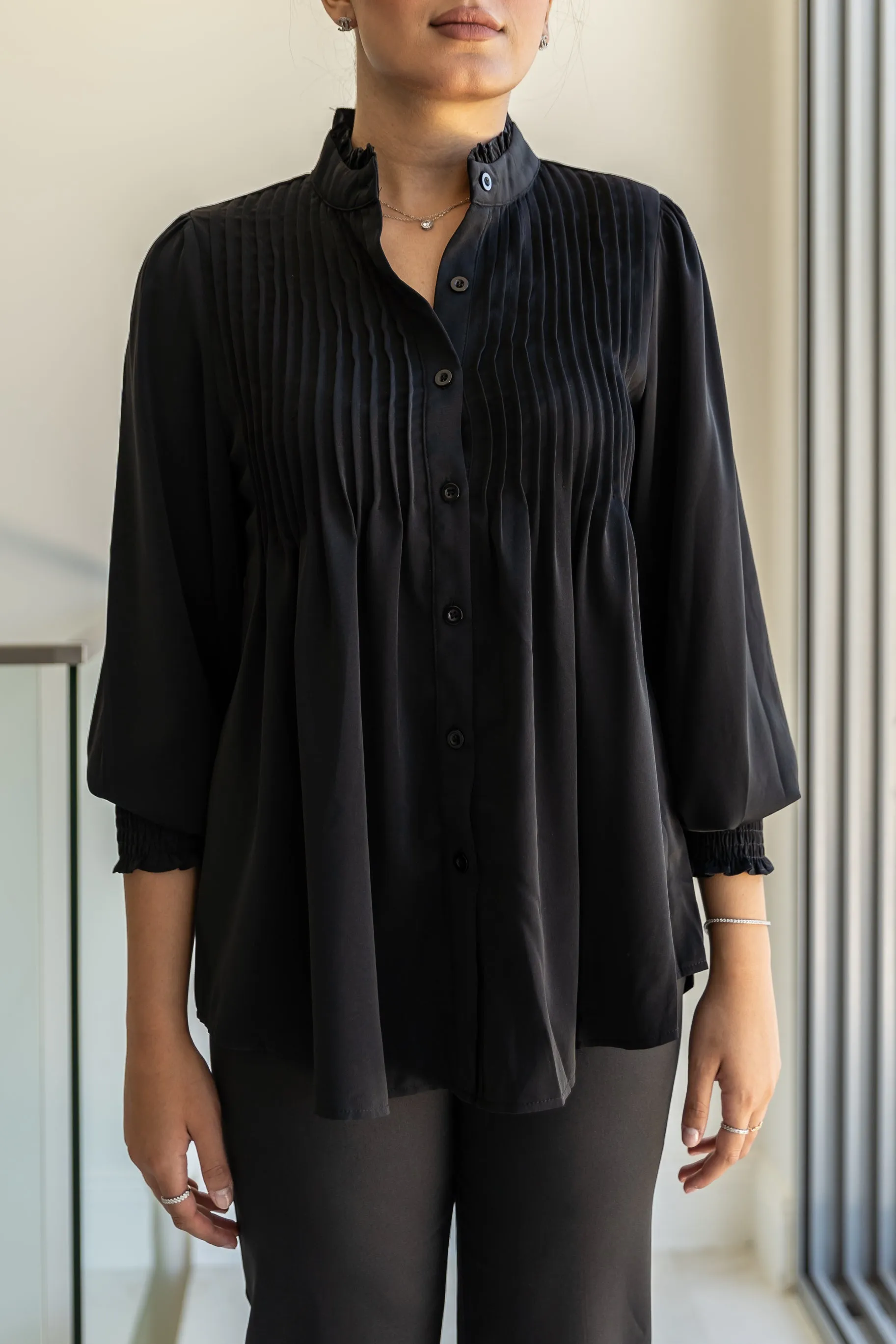 High Neck Pleated Blouse